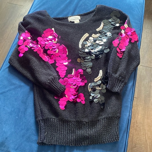 Vintage 80's 100% Wool & Rabbit Hair Sequins Top Size S by Nannell - Picture 4 of 6
